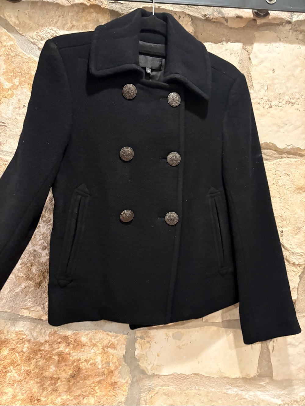 NILI LOTAN: Classic Black Double-Breasted Black Wool Crop Peacoat